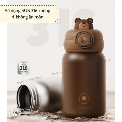 Bình nước giữ nhiệt Zoyzoii cho bé đi học có túi đựng Thermos cup