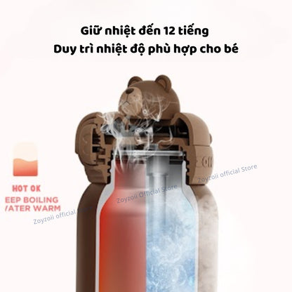 Bình nước giữ nhiệt Zoyzoii cho bé đi học có túi đựng Thermos cup